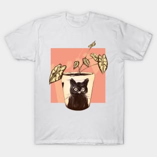 Black cat painting in vase T-Shirt